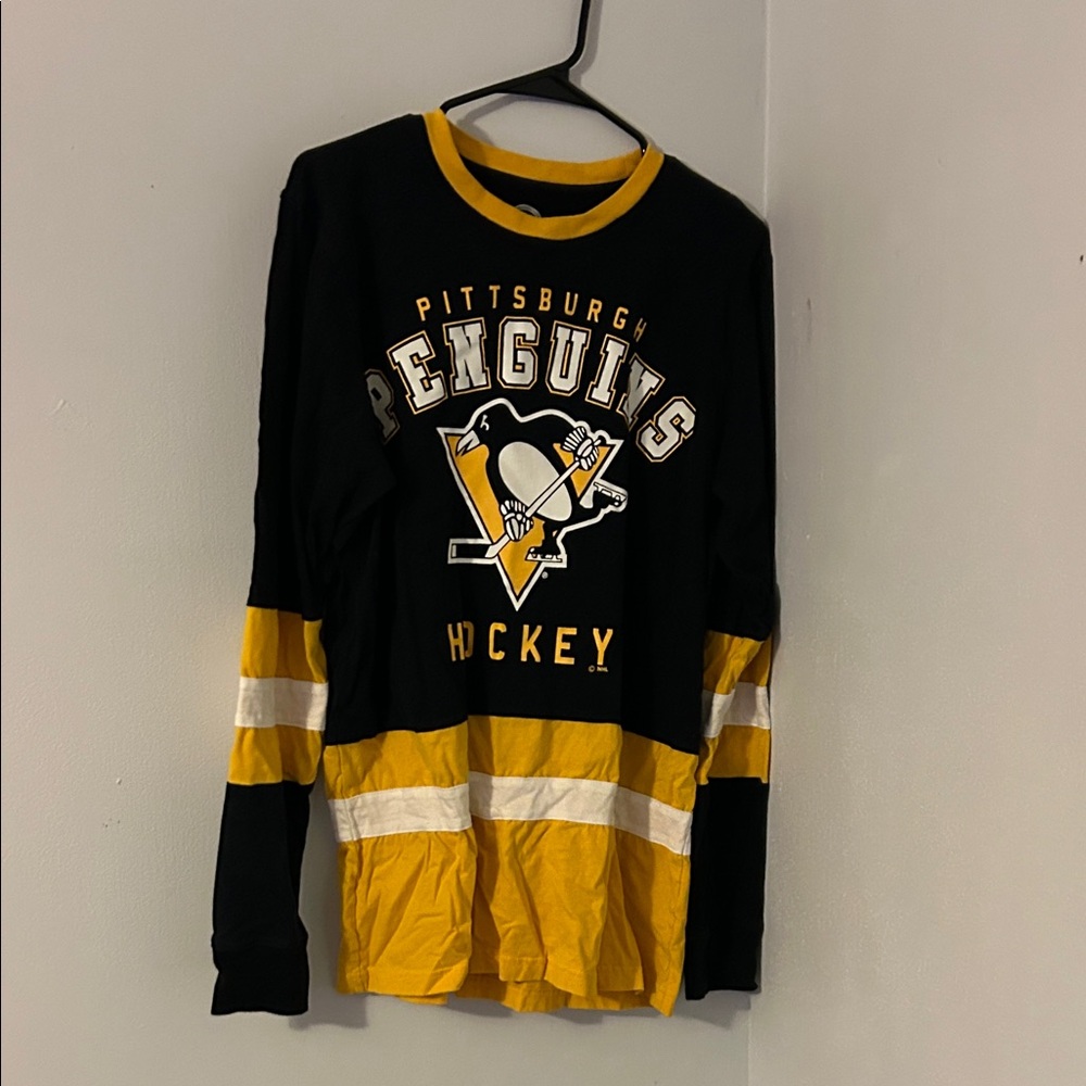 Pittsburgh Penguins Black and Yellow Long Sleeve Shirt